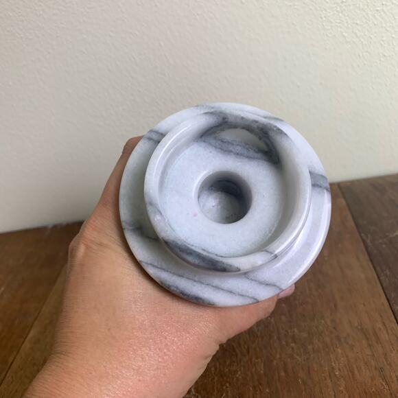 Vintage White Gray Veined Solid Marble Convertible Column Candle Holder Italy - Picture 4 of 6